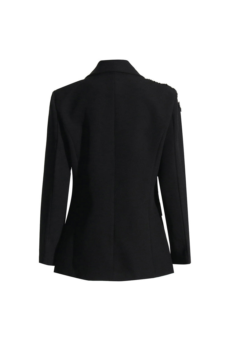 Graceful Lapel Long Sleeve Cinched Waist Floral Crystal Party Blazer - Blazers - DYAVOR®