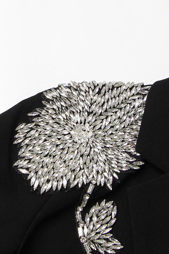 Graceful Lapel Long Sleeve Cinched Waist Floral Crystal Party Blazer - Blazers - DYAVOR®