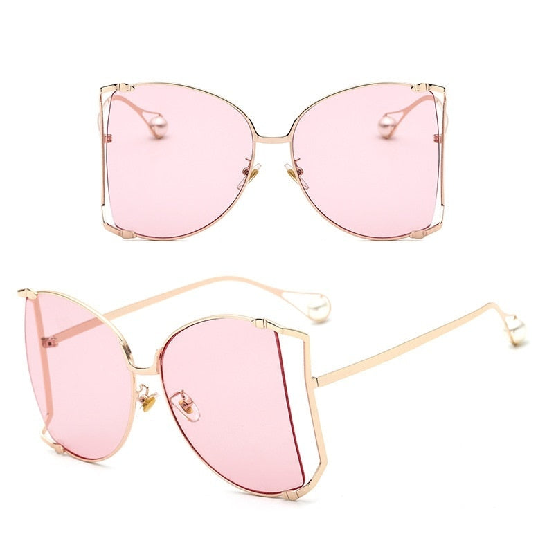 Half Frame Hollow Fashion Gold Transparent Square Sunglasses for Women - Women Sunglasses - DYAVOR®