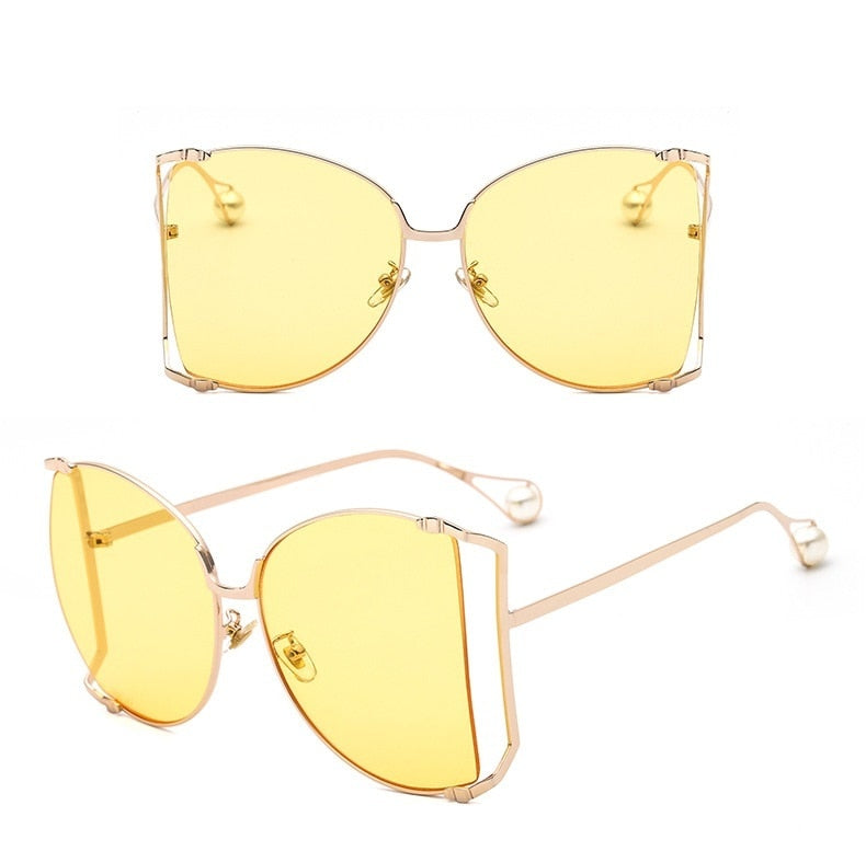 Half Frame Hollow Fashion Gold Transparent Square Sunglasses for Women - Women Sunglasses - DYAVOR®
