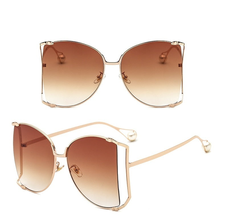 Half Frame Hollow Fashion Gold Transparent Square Sunglasses for Women - Women Sunglasses - DYAVOR®