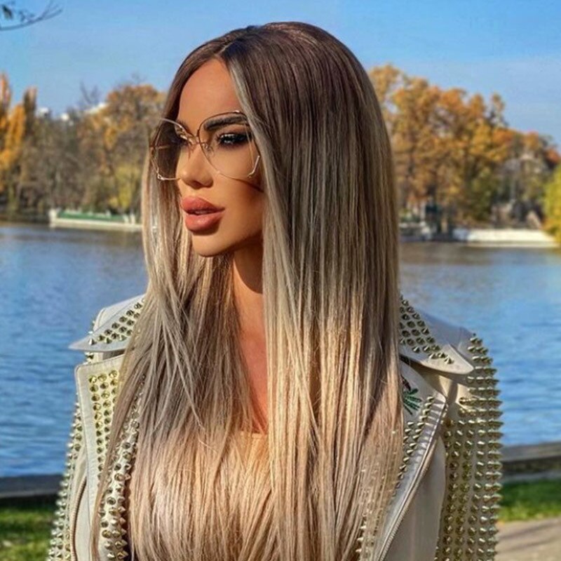 Half Frame Hollow Fashion Gold Transparent Square Sunglasses for Women - Women Sunglasses - DYAVOR®