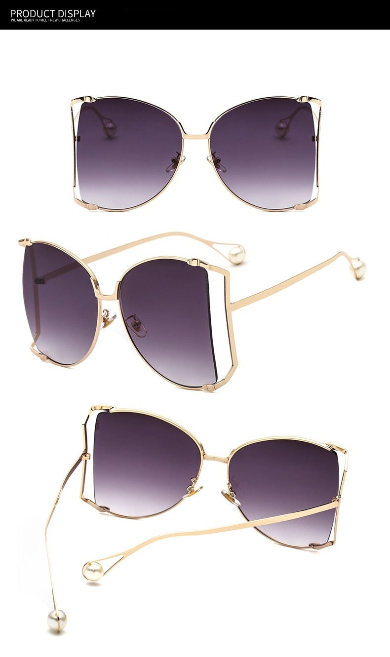 Half Frame Hollow Fashion Gold Transparent Square Sunglasses for Women - Women Sunglasses - DYAVOR®