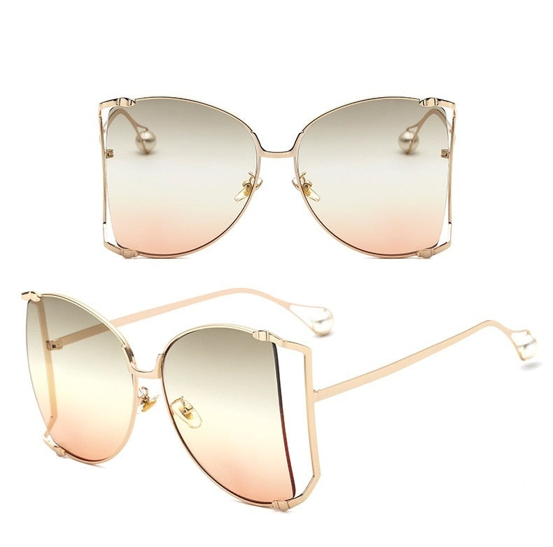 Half Frame Hollow Fashion Gold Transparent Square Sunglasses for Women - Women Sunglasses - DYAVOR®