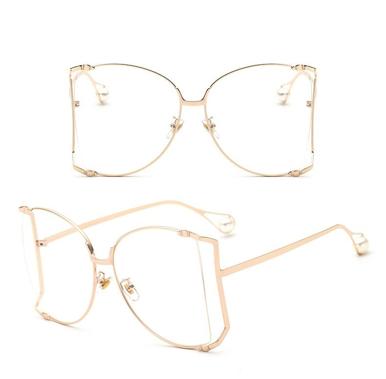 Half Frame Hollow Fashion Gold Transparent Square Sunglasses for Women - Women Sunglasses - DYAVOR®