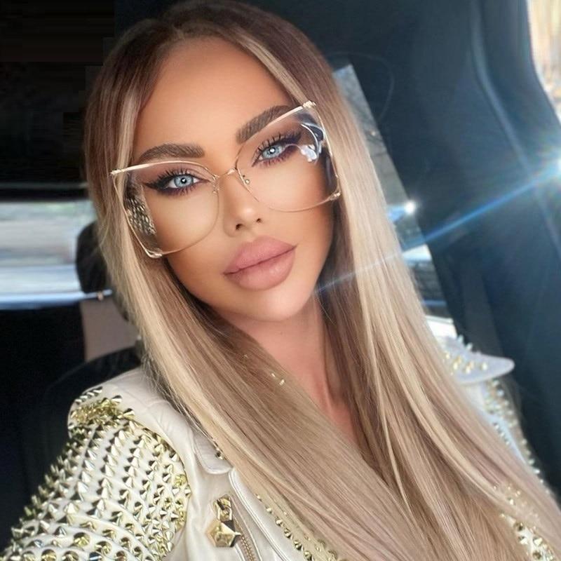 Half Frame Hollow Fashion Gold Transparent Square Sunglasses for Women - Women Sunglasses - DYAVOR®