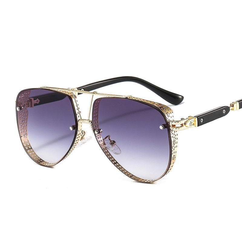 Women's Designer Metal Alloy Frame Hollow Pattern Oval Sunglasses - Women Sunglasses - DYAVOR®