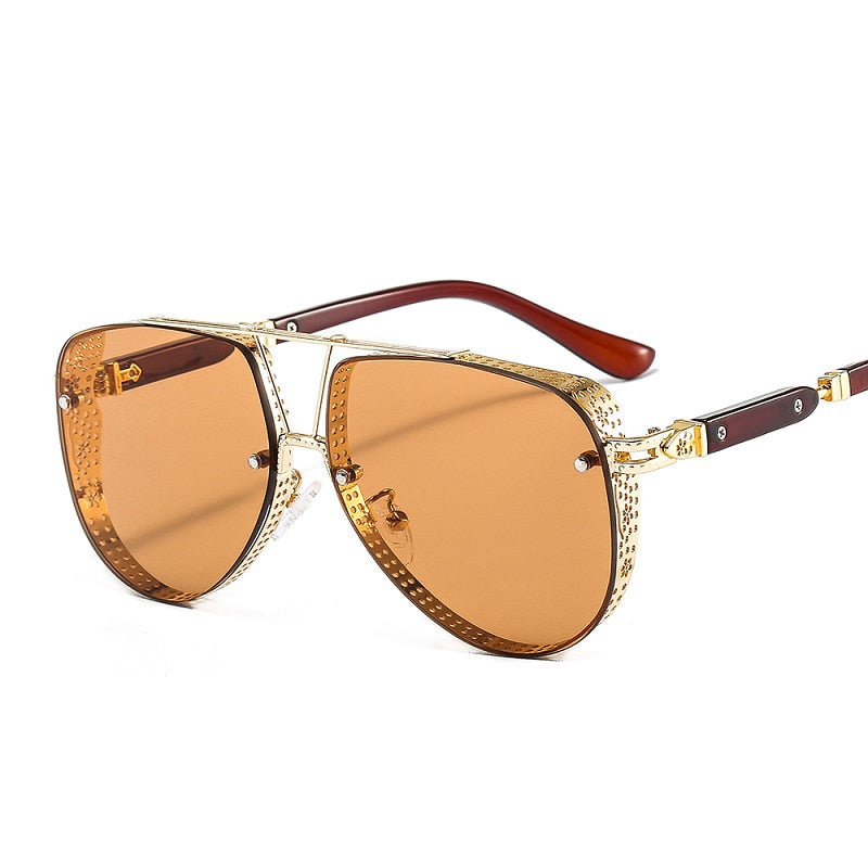 Women's Designer Metal Alloy Frame Hollow Pattern Oval Sunglasses - Women Sunglasses - DYAVOR®