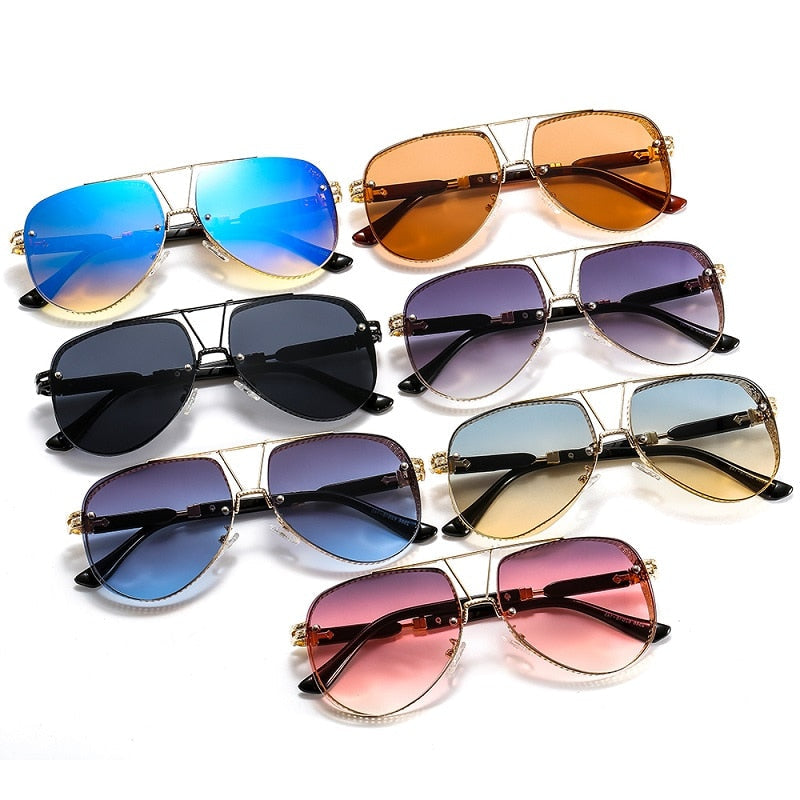 Women's Designer Metal Alloy Frame Hollow Pattern Oval Sunglasses - Women Sunglasses - DYAVOR®