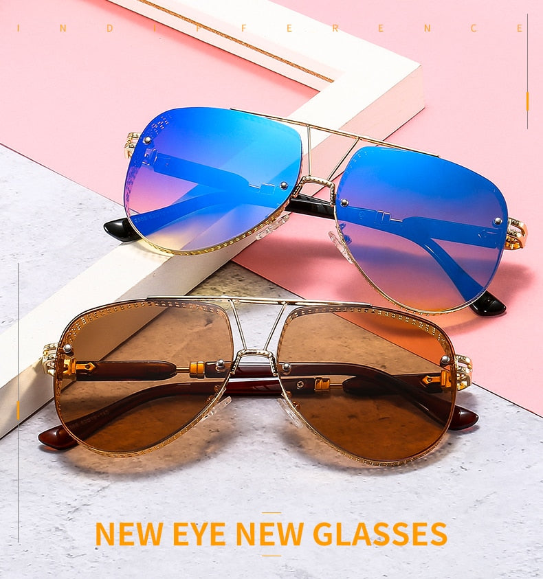 Women's Designer Metal Alloy Frame Hollow Pattern Oval Sunglasses - Women Sunglasses - DYAVOR®