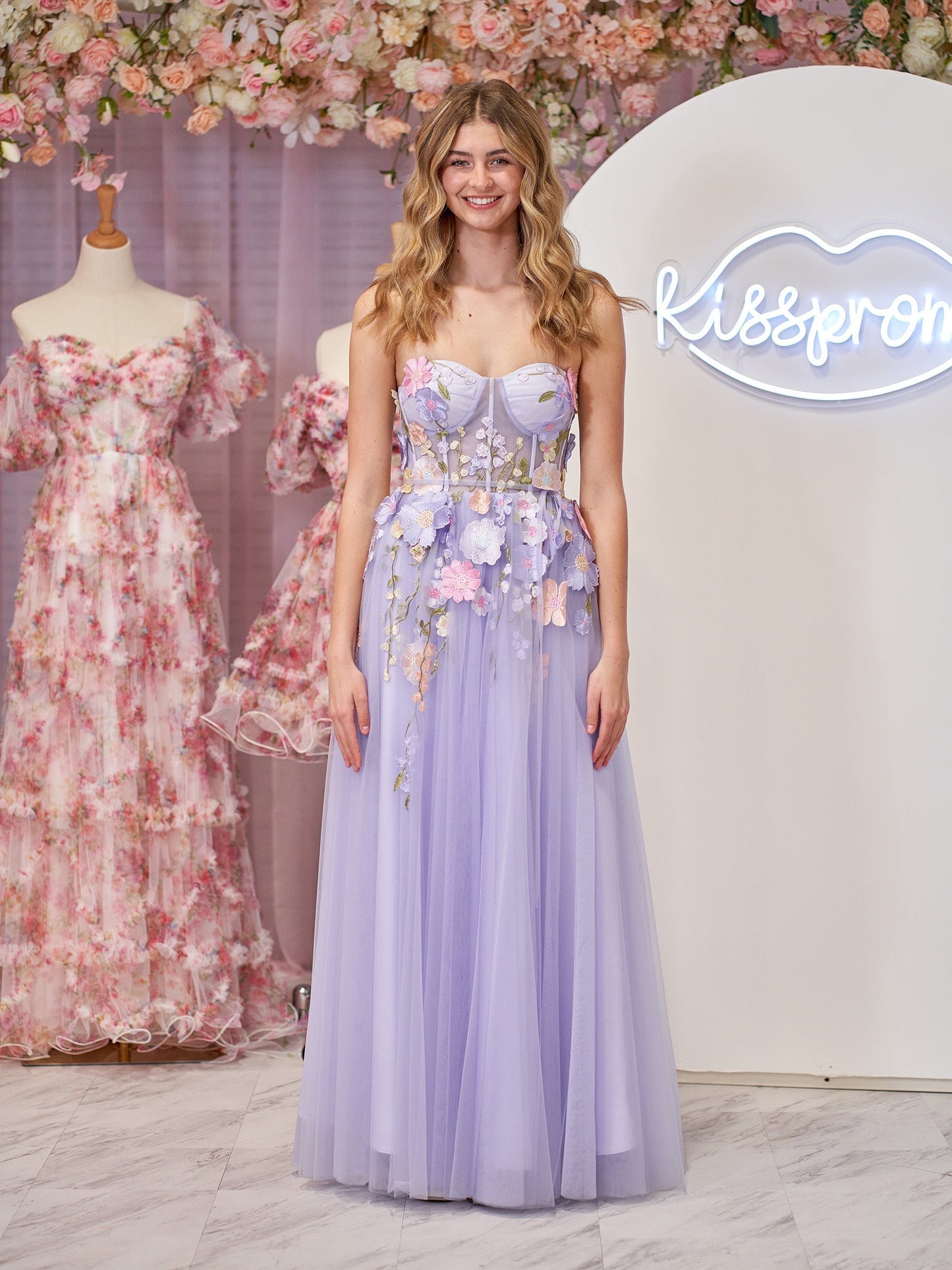 Hope | Lavender A-Line Strapless Tulle Homecoming Dress With 3D Flowers - Homecoming Dresses - DYAVOR®
