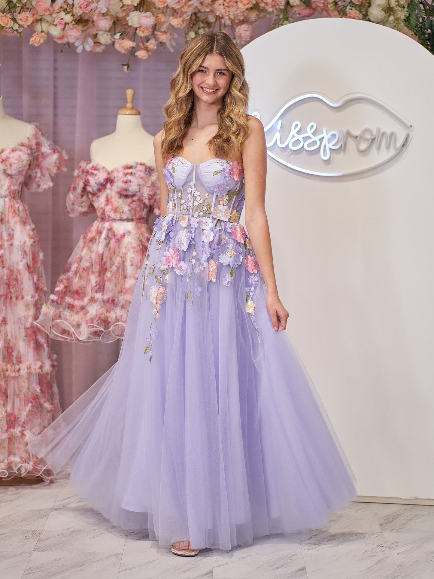 Hope | Lavender A-Line Strapless Tulle Homecoming Dress With 3D Flowers - Homecoming Dresses - DYAVOR®