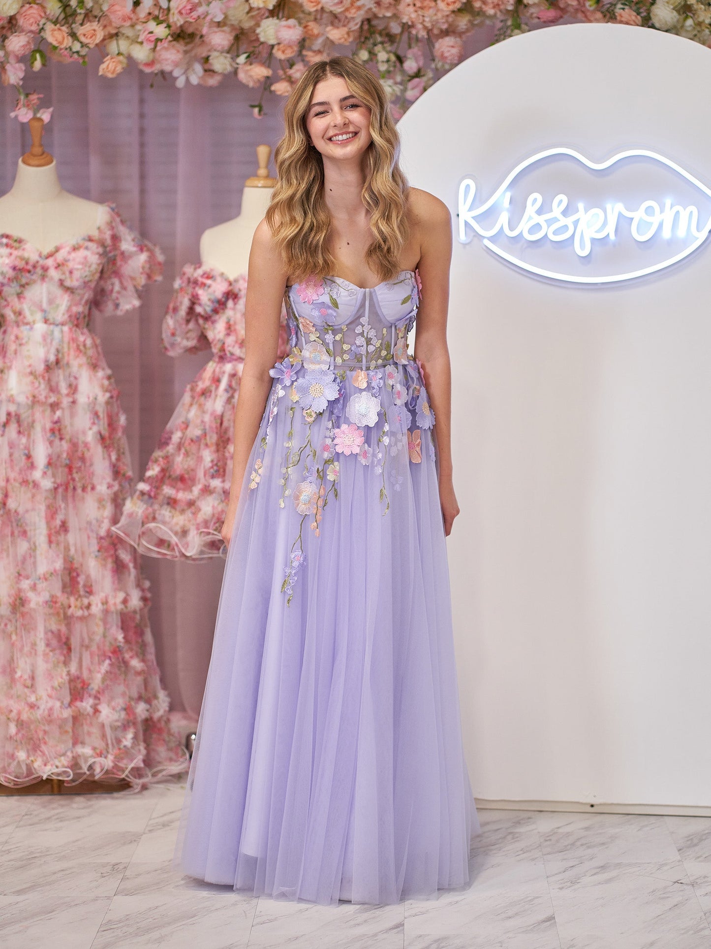 Hope | Lavender A-Line Strapless Tulle Homecoming Dress With 3D Flowers - Homecoming Dresses - DYAVOR®