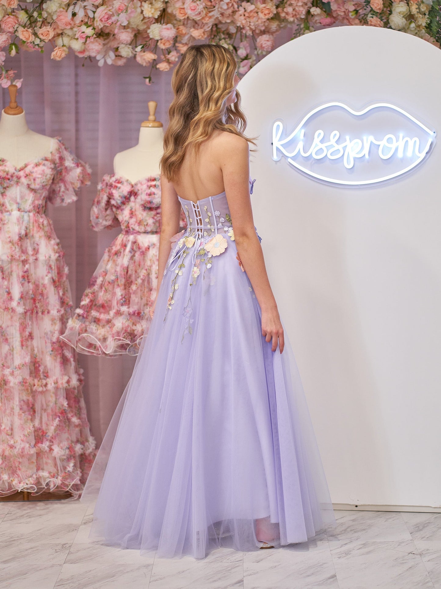 Hope | Lavender A-Line Strapless Tulle Homecoming Dress With 3D Flowers - Homecoming Dresses - DYAVOR®