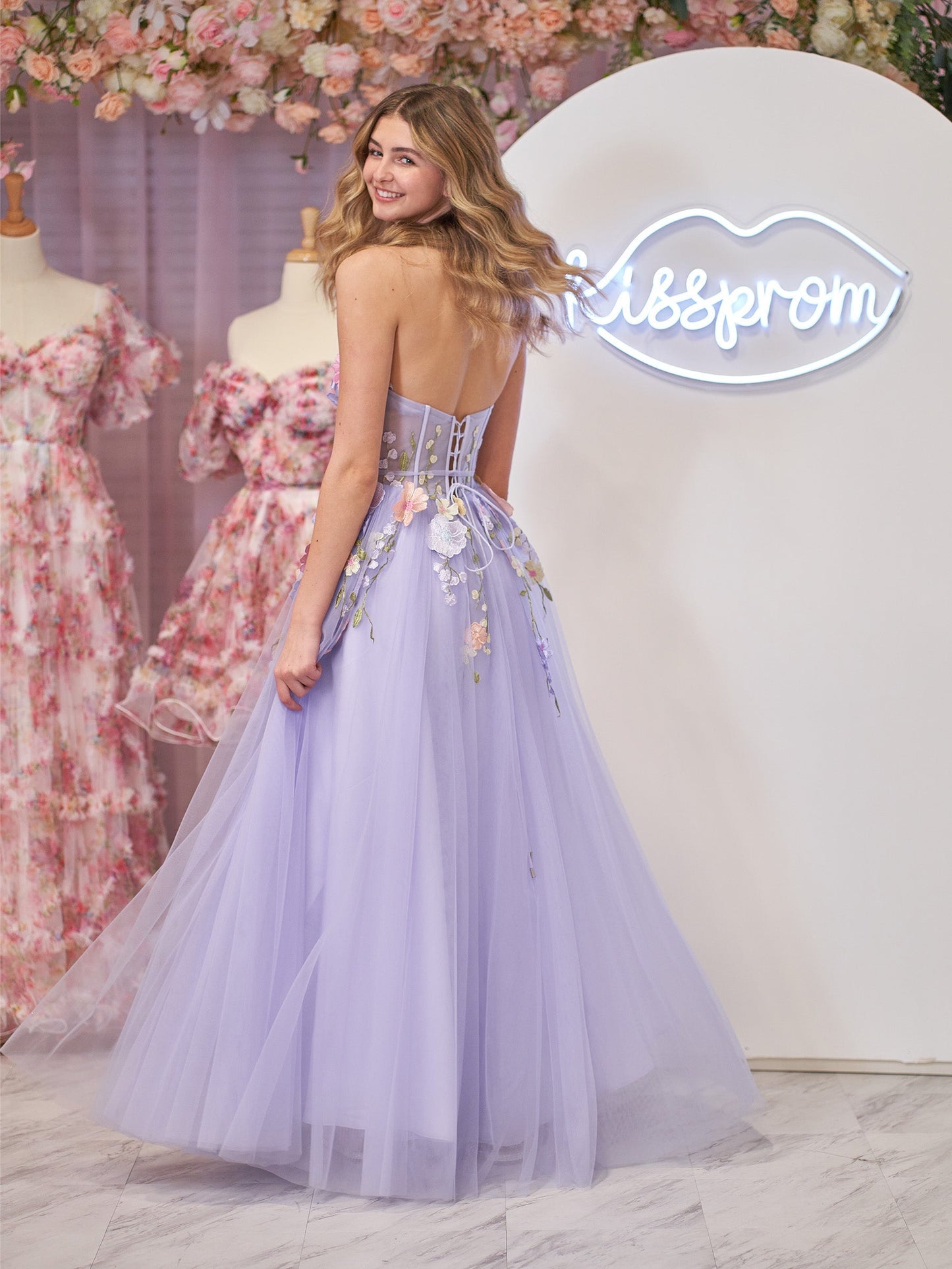 Hope | Lavender A-Line Strapless Tulle Homecoming Dress With 3D Flowers - Homecoming Dresses - DYAVOR®