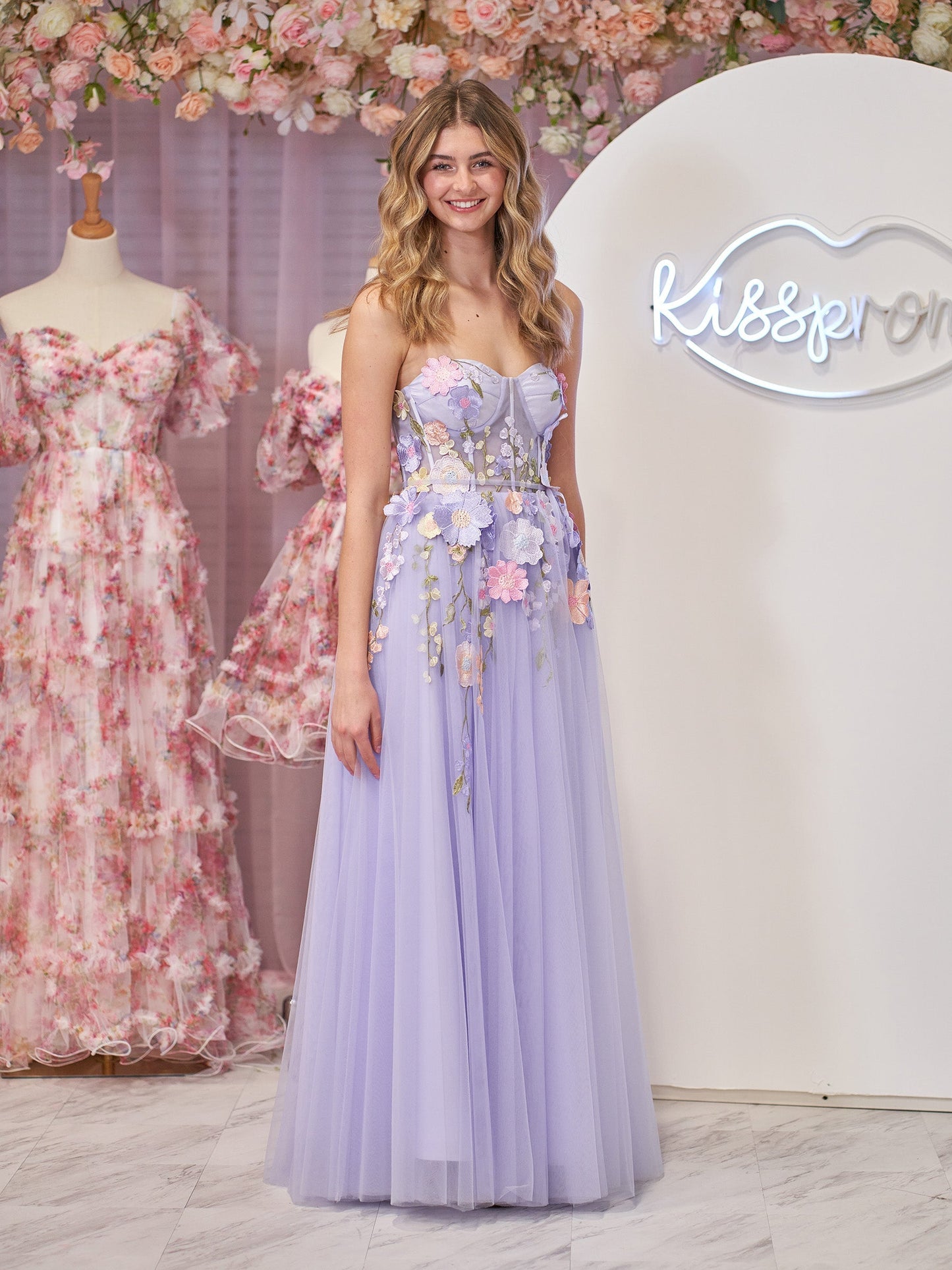 Hope | Lavender A-Line Strapless Tulle Homecoming Dress With 3D Flowers - Homecoming Dresses - DYAVOR®