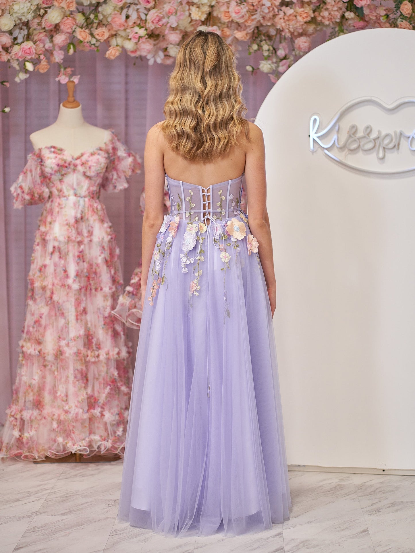 Hope | Lavender A-Line Strapless Tulle Homecoming Dress With 3D Flowers - Homecoming Dresses - DYAVOR®