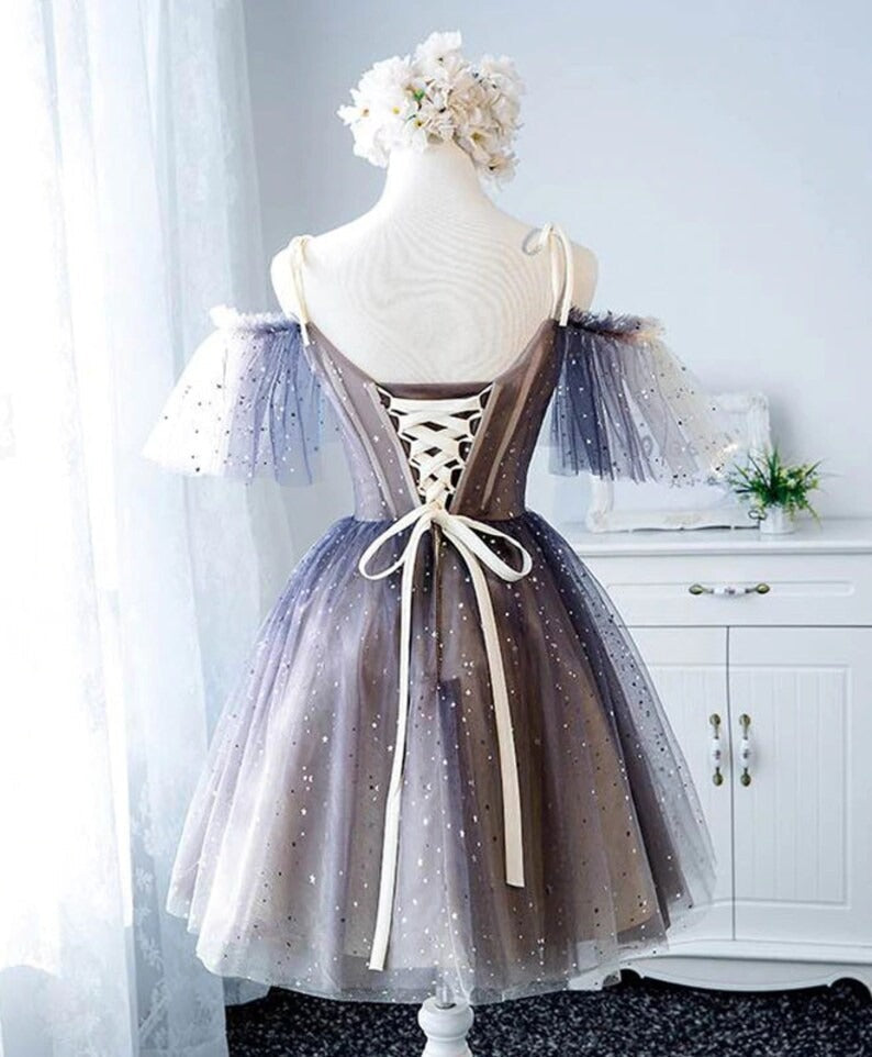 Sweetheart V-neck Starlit Cloud Tulle Mini Length Homecoming Dress - Prom Dresses - DYAVOR®