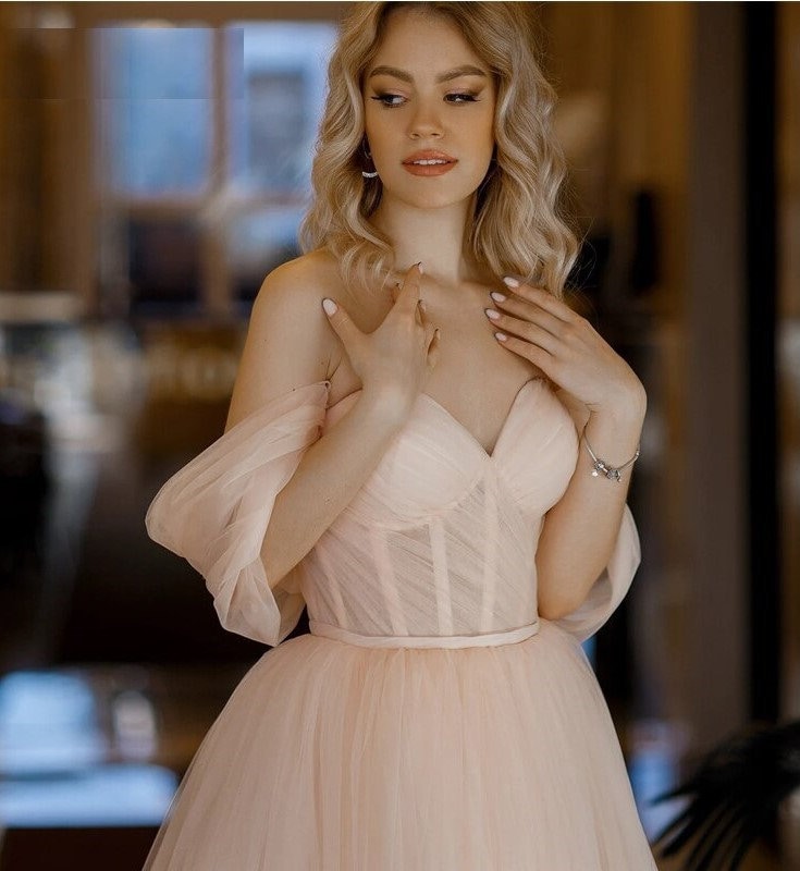 Regina |A Line Pink Tulle Tea Length Prom Dress - Prom Dress - DYAVOR®