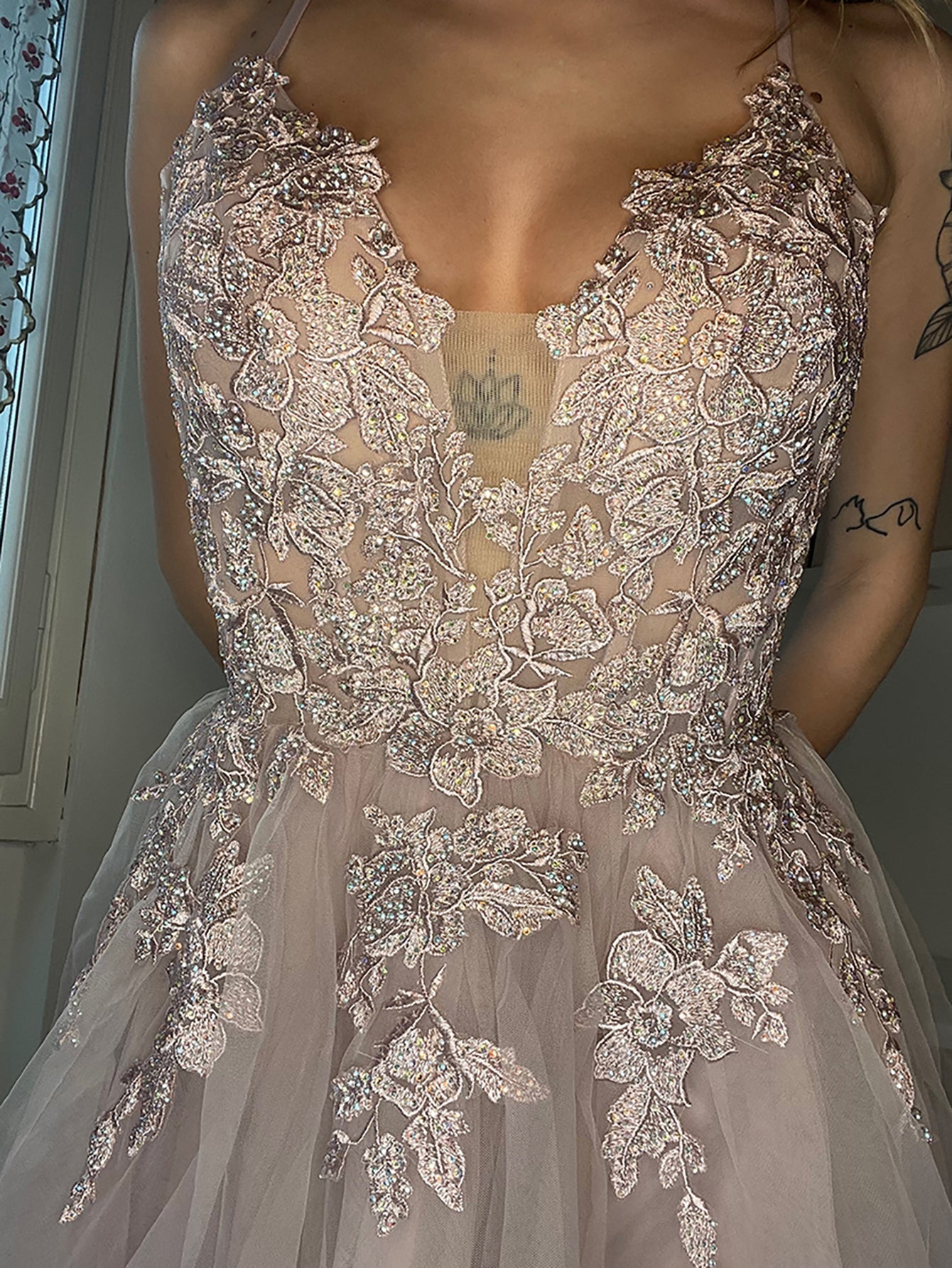 Anya | A Line Applique BlushTulle Short Homecoming Dress - Homecoming Dress - DYAVOR®