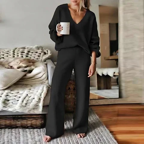 Viktoira - Cozy V-neck Sweater Set for Women