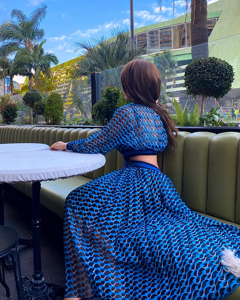 Blue Print Cut Out Waist Maxi Dress -  - DYAVOR®