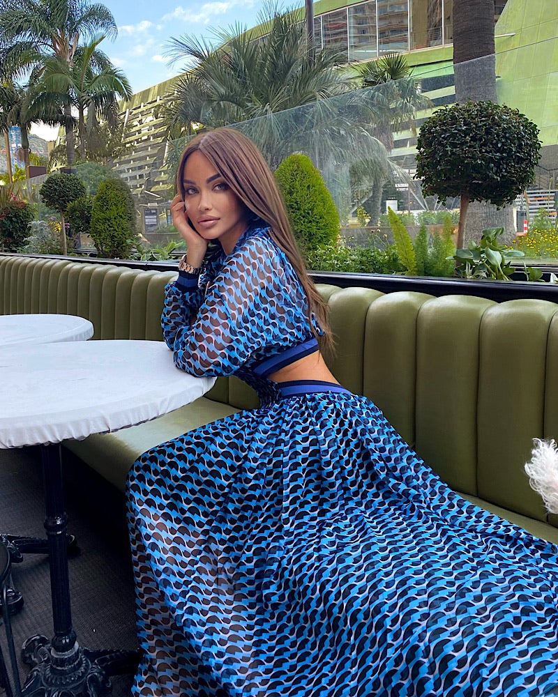 Blue Print Cut Out Waist Maxi Dress -  - DYAVOR®