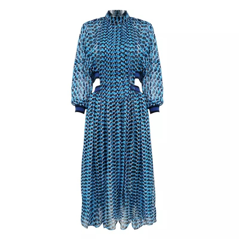 Blue Print Cut Out Waist Maxi Dress - - DYAVOR®