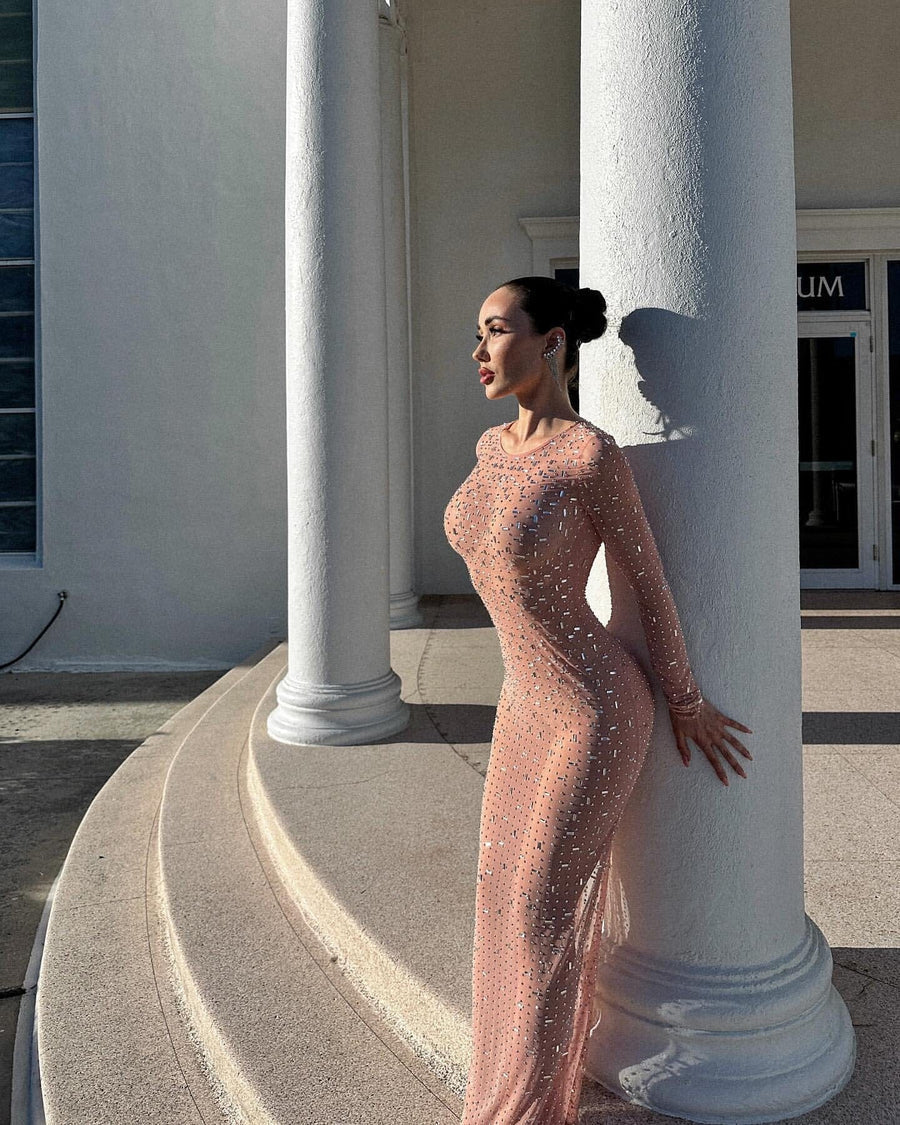 Glitzy Beige Maxi Dress - - DYAVOR®