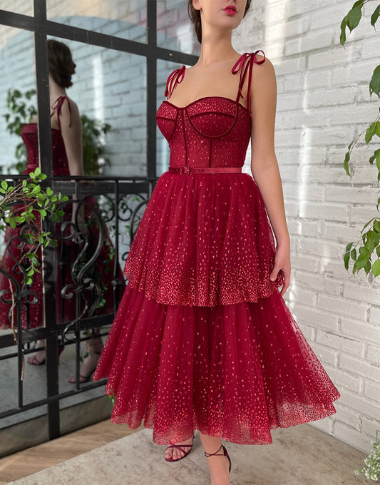 Alyson | Tulle Dark Red Glitter Homecoming Dress - Prom Dress - DYAVOR®