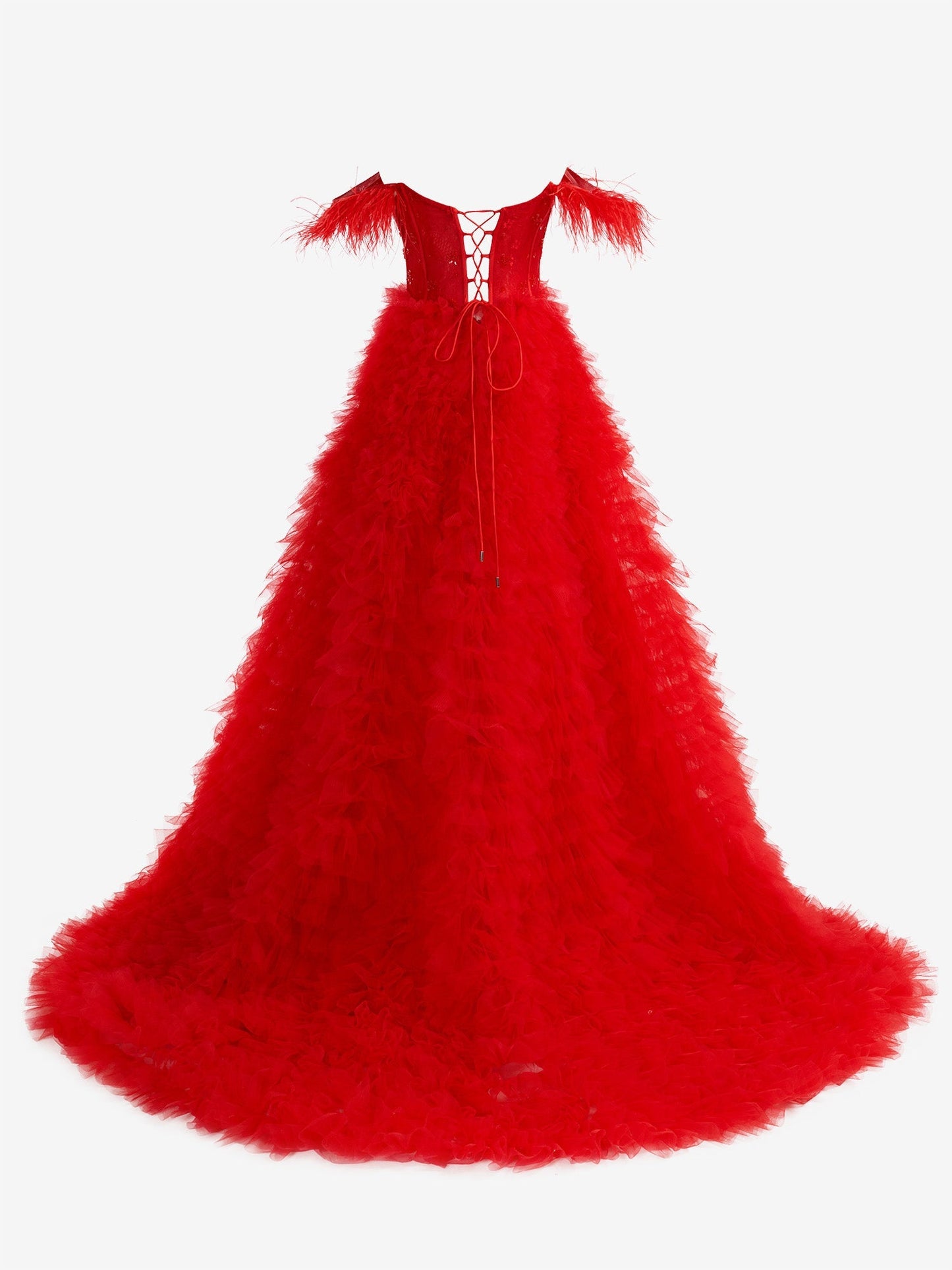 Ingrid |Red A Line Sweetheart Tiered Tulle Long Prom Dress With Slit - Prom Dress - DYAVOR®