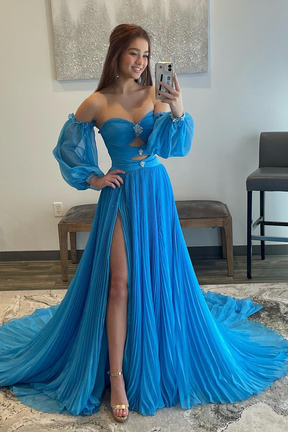 Ana | Hunter Green Rhinestones Strapless A-Line Prom Dress with Sleeves - Prom Dress - DYAVOR®