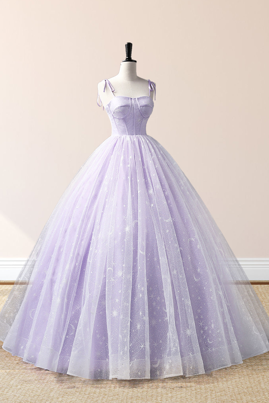 Janelle | Lavender Tulle Straps Floor Length Evening Dress, Lavender A-Line Prom Dress - Prom Dress - DYAVOR®