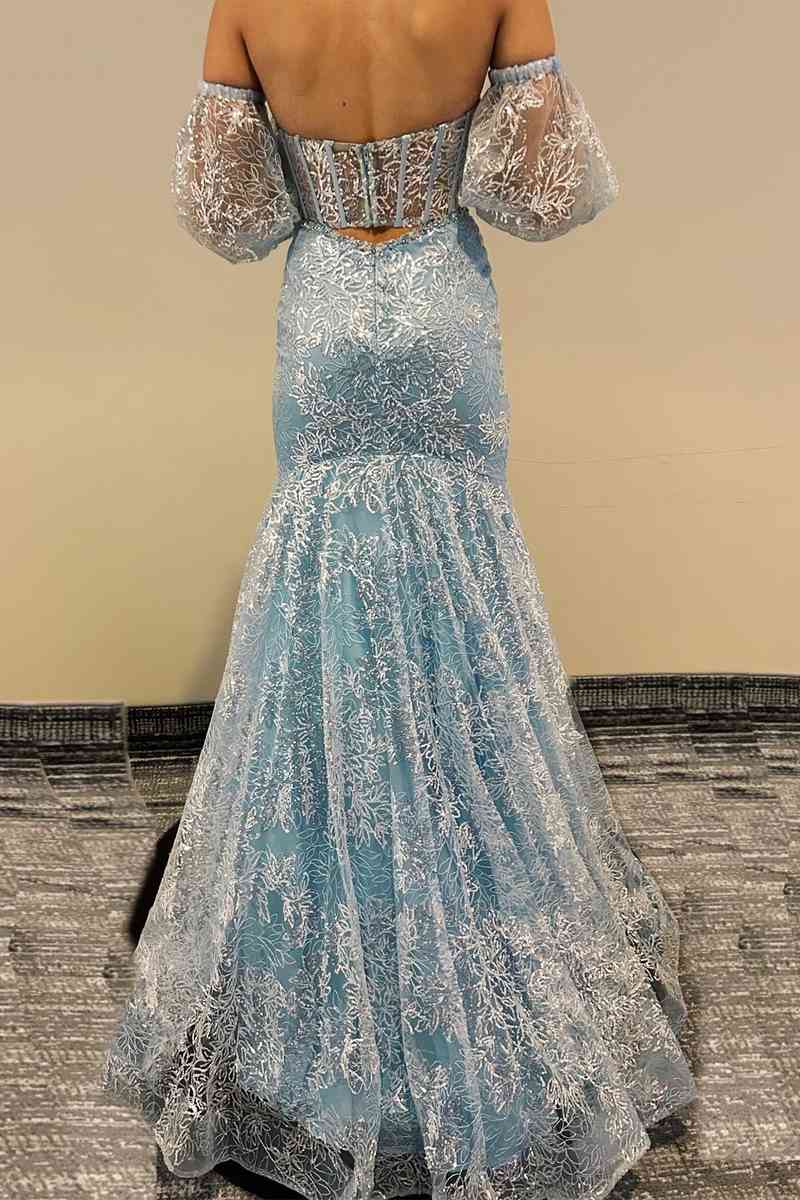 Peach Sweetheart Sheer Lace Corset Mermaid Prom Dress - prom dress - DYAVOR®