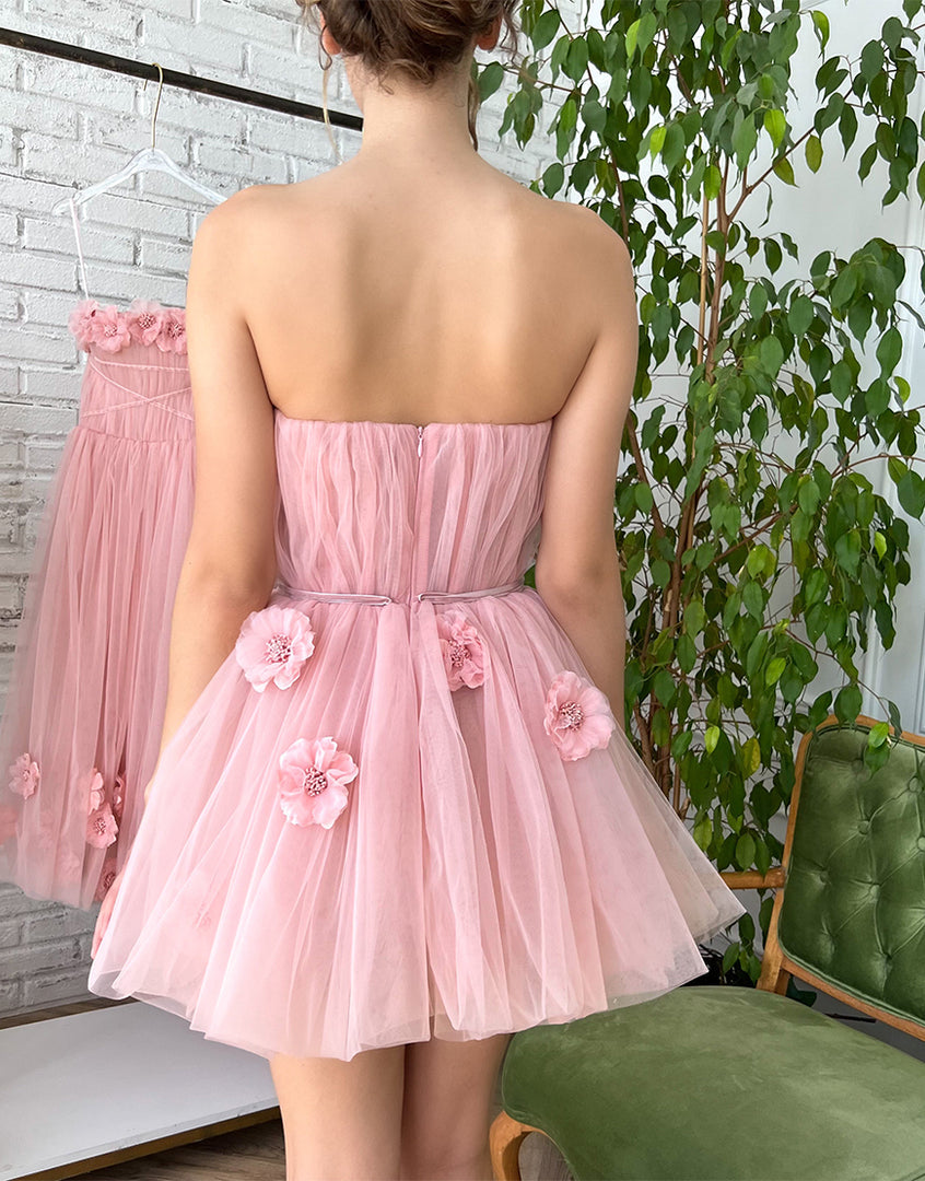 Iris |A-line Short Homecoming Dress with Handmade Flowers - Homecoming Dress - DYAVOR®