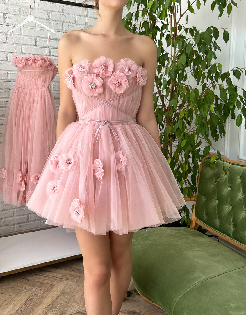 Iris |A-line Short Homecoming Dress with Handmade Flowers - Homecoming Dress - DYAVOR®