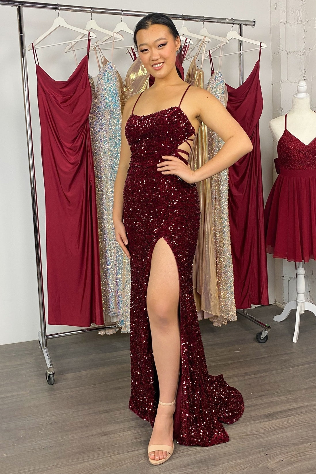 Sequin Lace-Up Back Mermaid Long Prom Gown with Slit. - Prom Dress - DYAVOR®