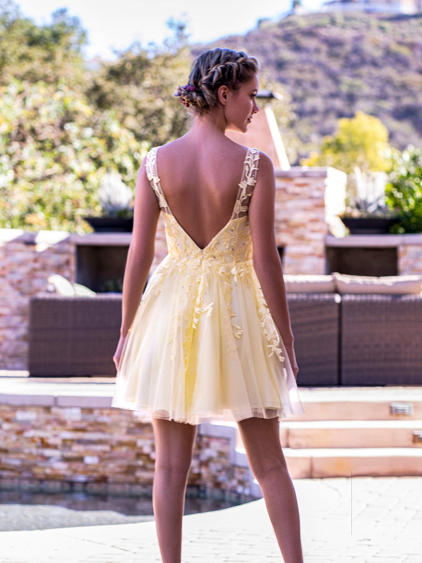 Low V Back Applique Tulle Mini Length Homecoming Dress - Prom Dresses - DYAVOR®