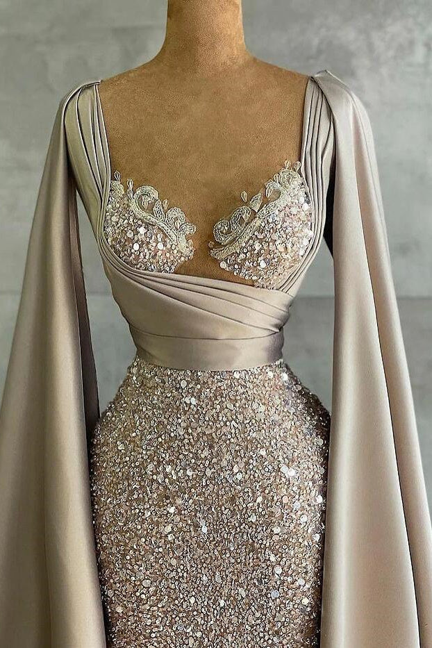 Luxurious Mermaid Long with Cape Sleeve Elegant Evening Dress - Prom Dresses - DYAVOR®