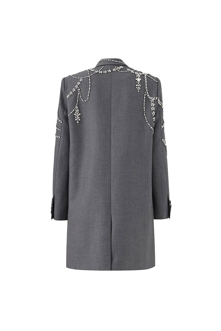 Luxury Crystal Lapel Shoulder Pad Long Sleeve Double Breasted Crepe Blazer - Blazers - DYAVOR®
