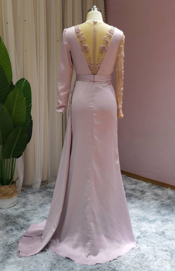 Luxury Floor-length Light Purple Ruffles Mermaid Prom Dresses With Long Sleeves - Prom Dresses - DYAVOR®