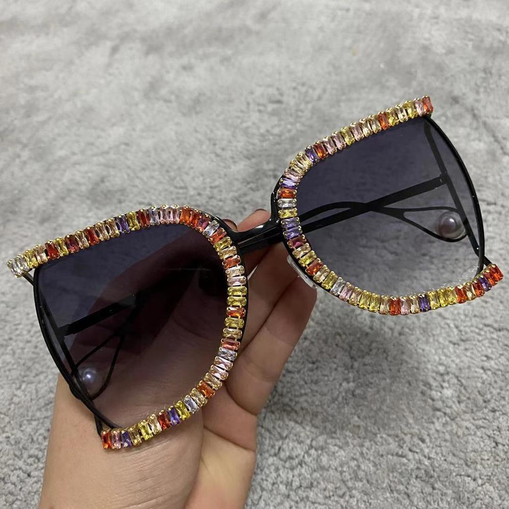 Women's Luxury Half Frame Rhinestone Oversized Shield Sunglasses - Women Sunglasses - DYAVOR®