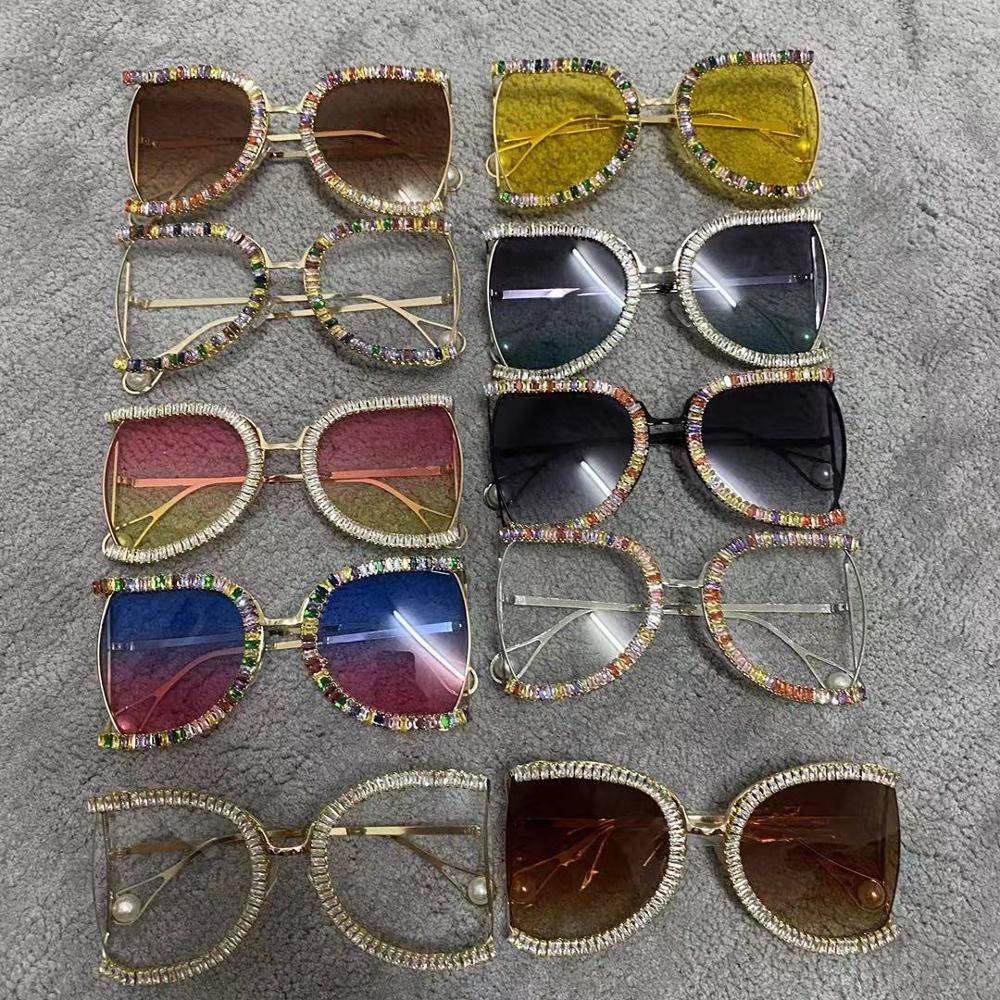 Women's Luxury Half Frame Rhinestone Oversized Shield Sunglasses - Women Sunglasses - DYAVOR®