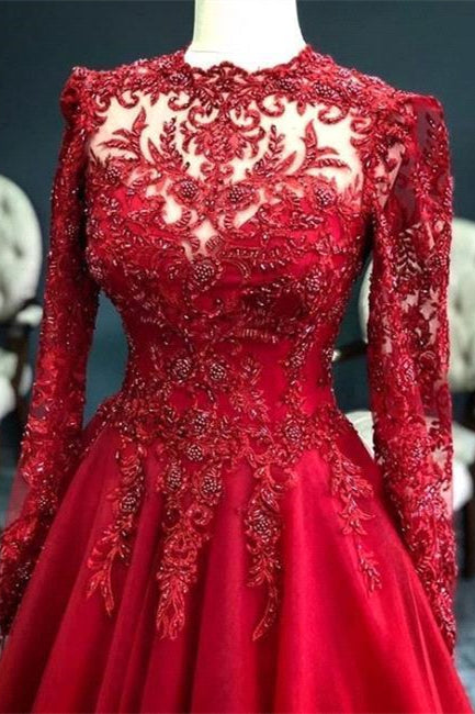 Luxury Red Evening Dresses With Sleeves Prom Dress with Lace - Prom Dresses - DYAVOR®