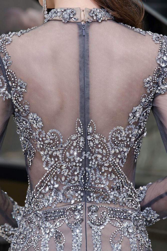 Luxury Sparkly beading High Neck Sheer Tulle Long Prom Dress - Prom Dresses - DYAVOR®