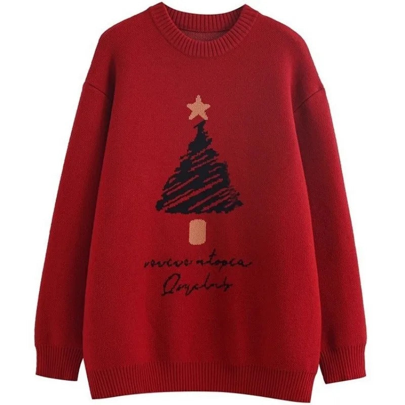 Vannis - Oversized knitted sweater with Christmas tree print for women