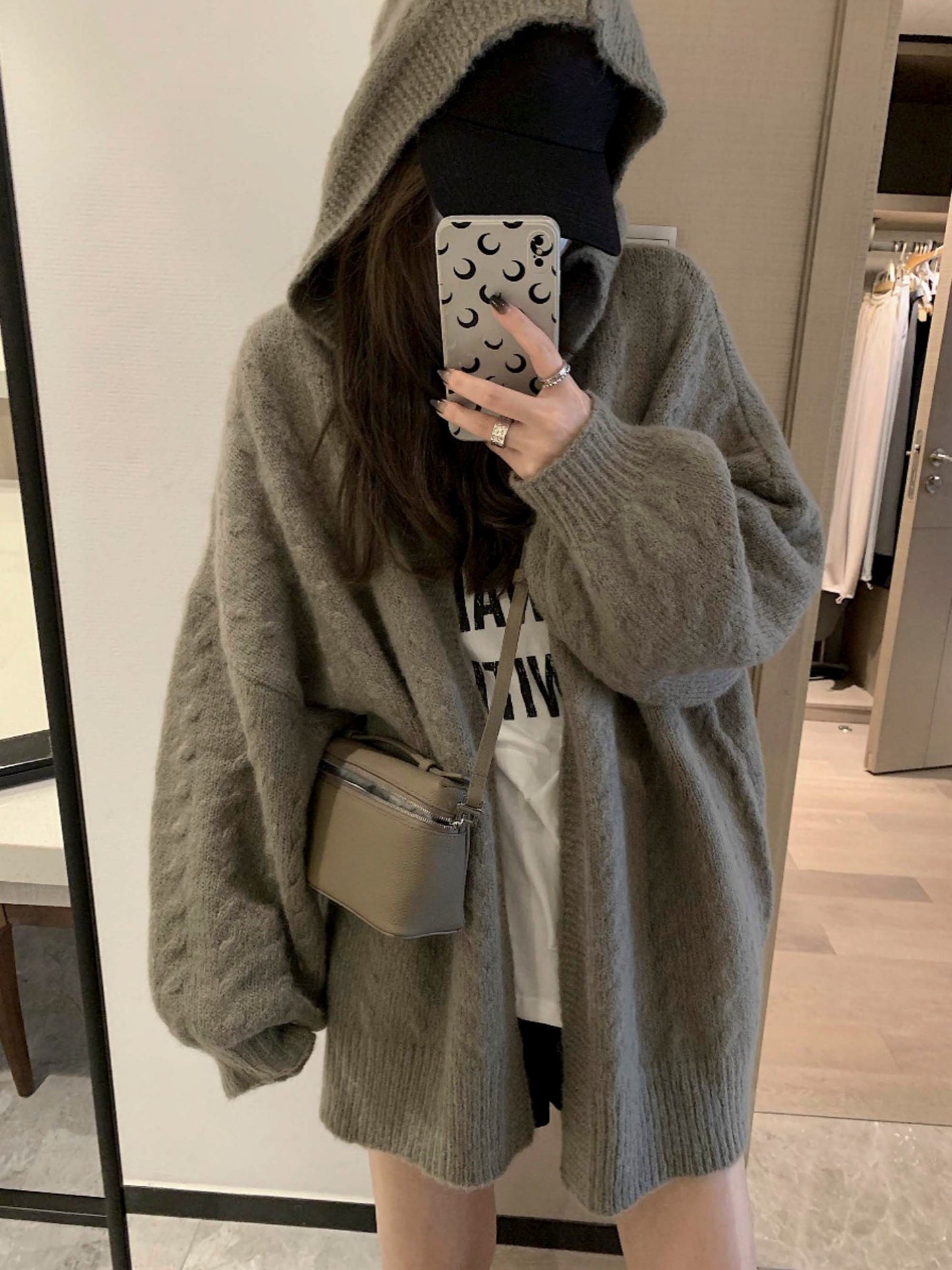 Hooded Twisted Loose Knit Cardigan for Women - Relaxed and Cozy Mid-Length Sweater Coat Gift for Her Christmas Gift - - DYAVOR®