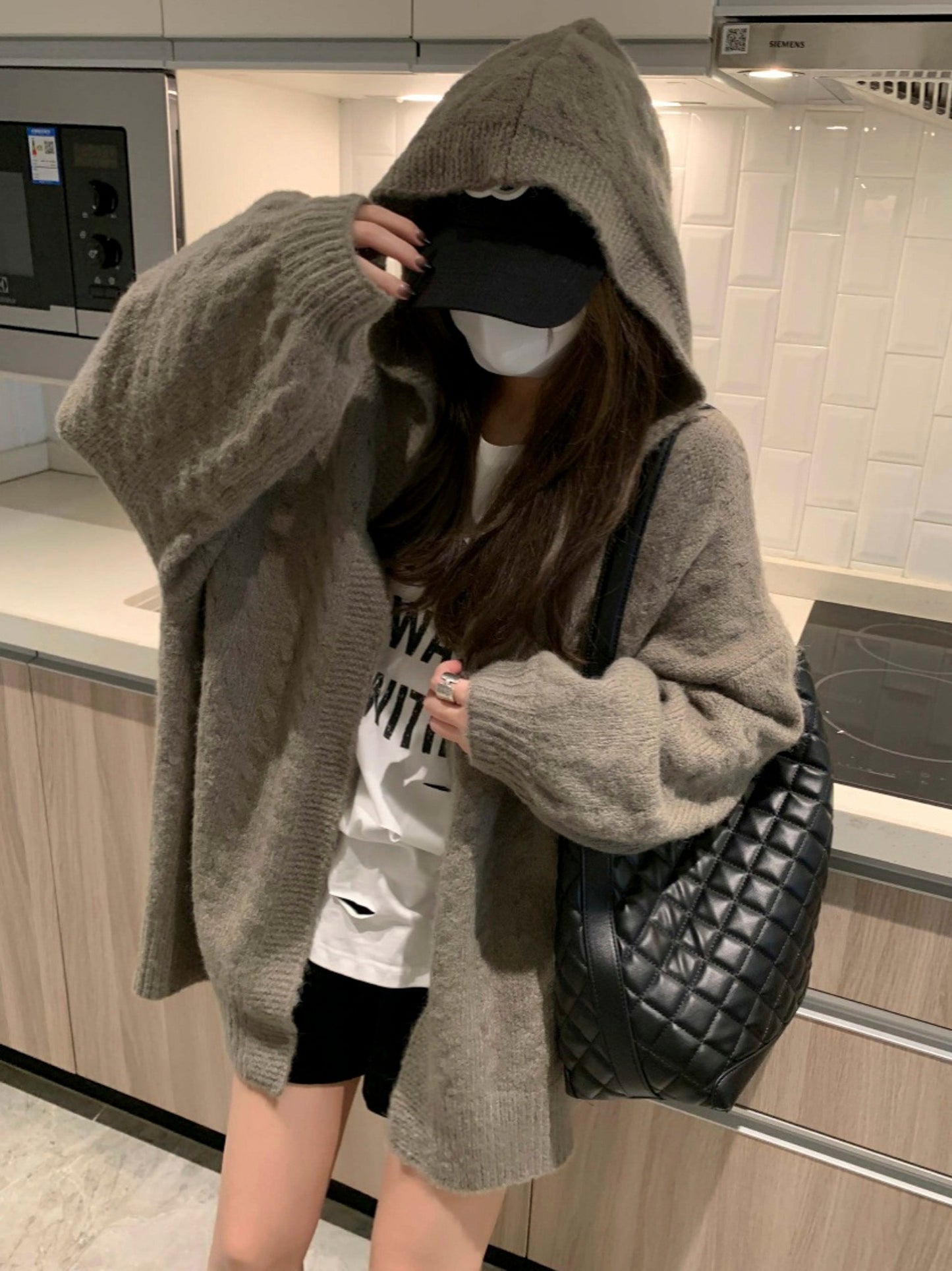 Hooded Twisted Loose Knit Cardigan for Women - Relaxed and Cozy Mid-Length Sweater Coat Gift for Her Christmas Gift - - DYAVOR®