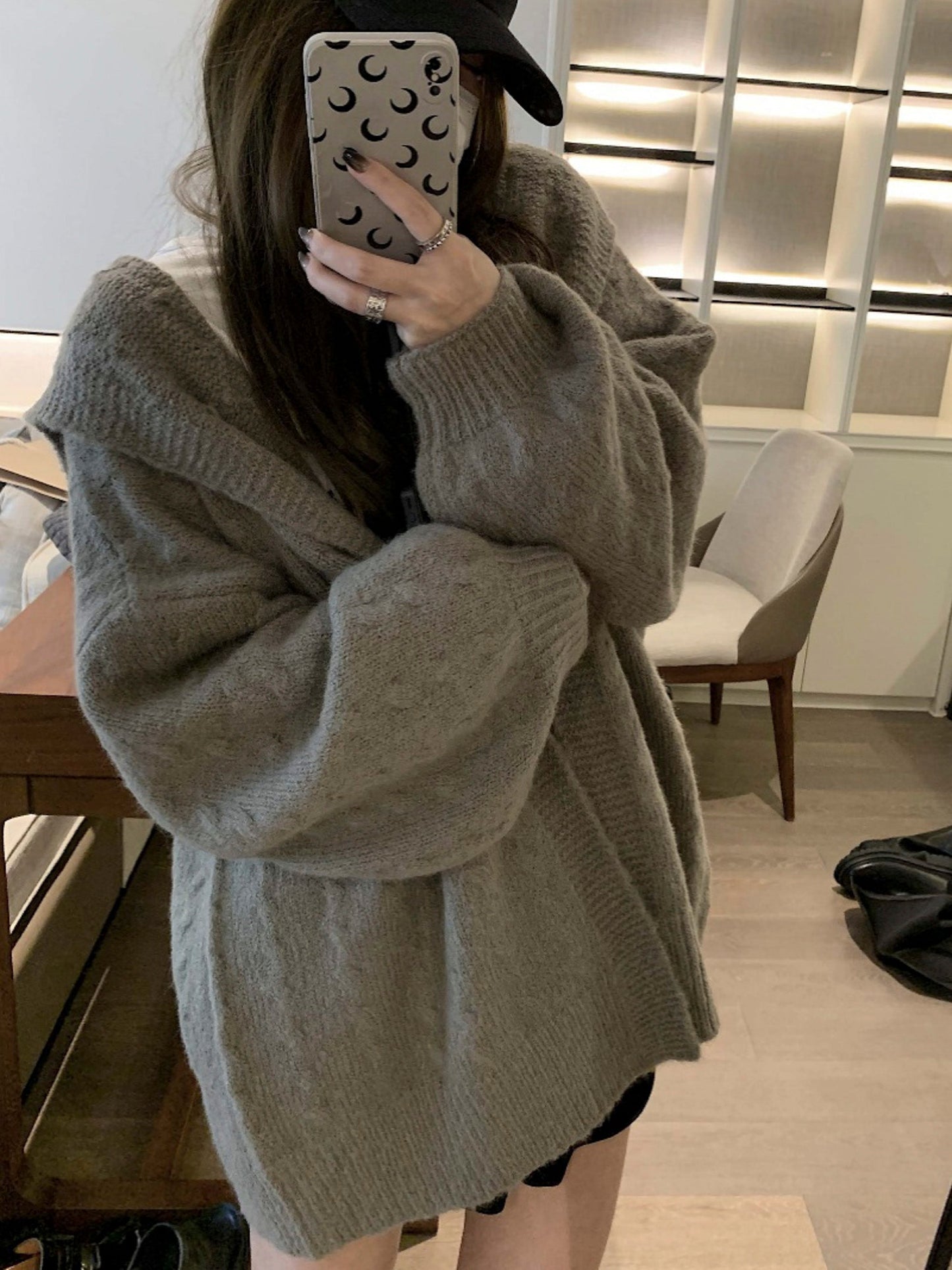 Hooded Twisted Loose Knit Cardigan for Women - Relaxed and Cozy Mid-Length Sweater Coat Gift for Her Christmas Gift - - DYAVOR®