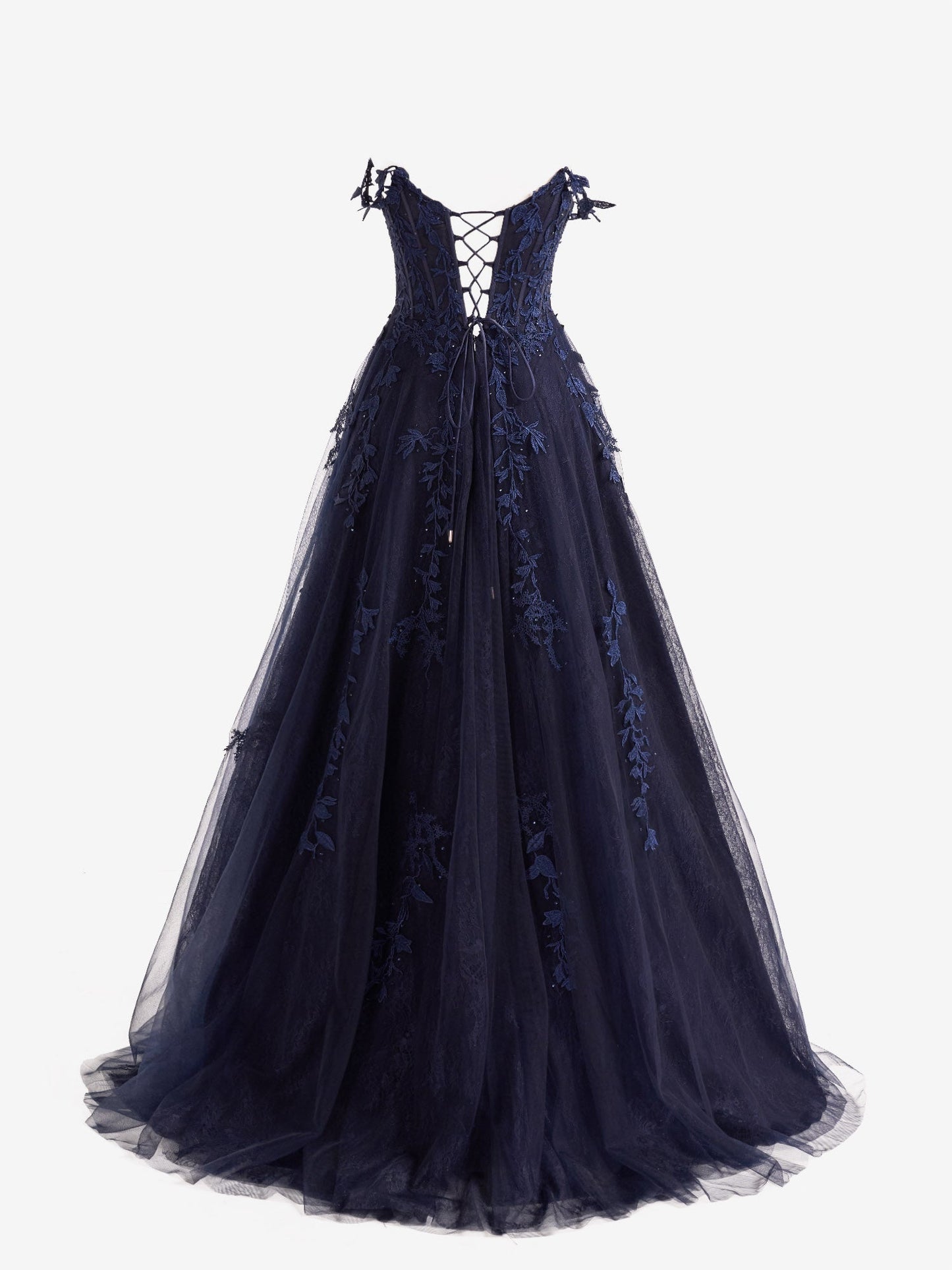 Mariana |Navy Blue A-line Sweetheart Lace Tulle Prom Dress with Slit - Prom Dress - DYAVOR®
